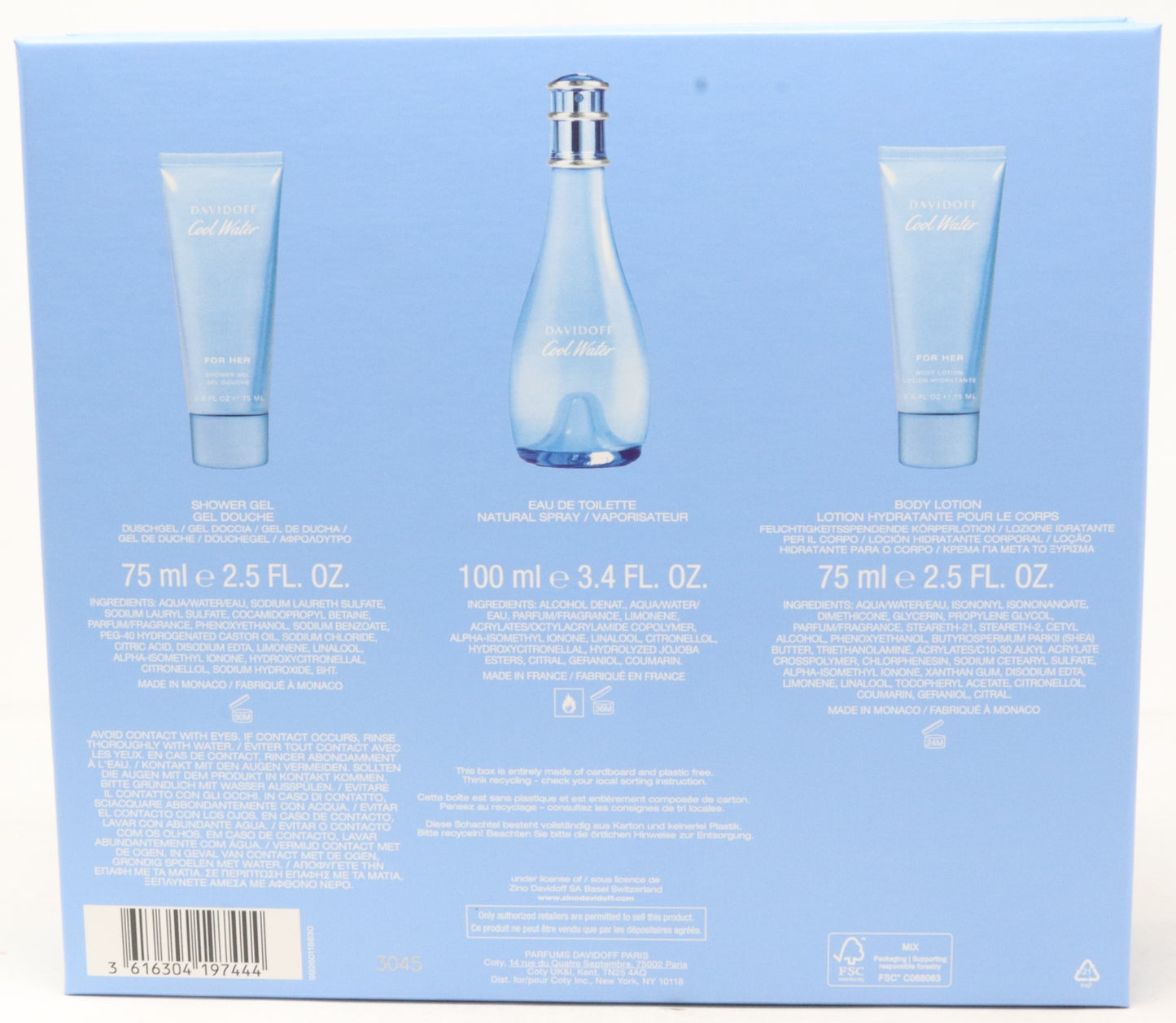 Davidoff Cool Water Eau De Toilette 3 Pcs Set  / New With Box