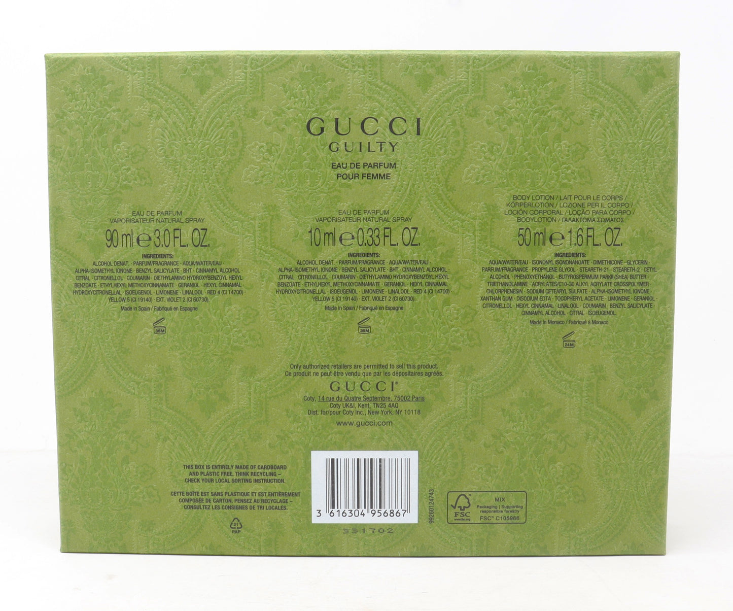 Gucci Guilty Eau De Parfum 3-Pc. Gift Set  / New With Box