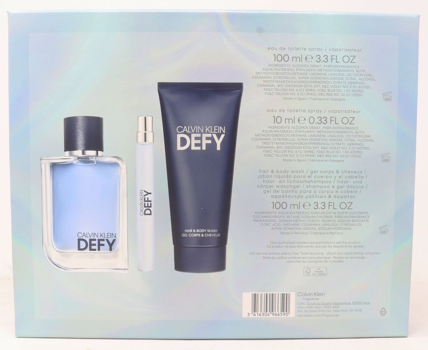 Calvin Klein Defy Eau De Toilette 3-Pcs Gift Set  / New With Box