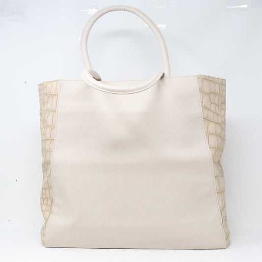 Beige Faux Crocodile Print Tote Bag