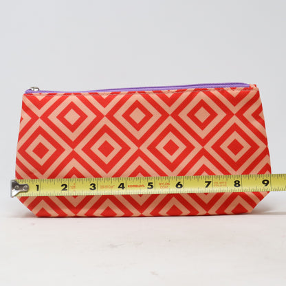 Clinique Red And Pink Square Print Cosmetic Bag  / New