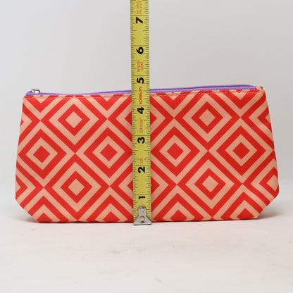 Clinique Red And Pink Square Print Cosmetic Bag  / New